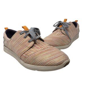 Toms Sneakers Womens 9.5 Orange Pink Striped Del Rey Canvas Trainers Casual Shoe